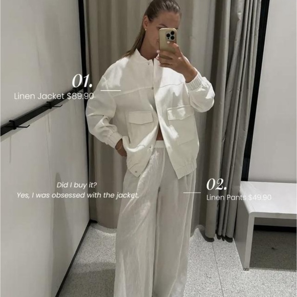Zara Jackets & Blazers - Zara White linen oversized bomber jacket size SMALL